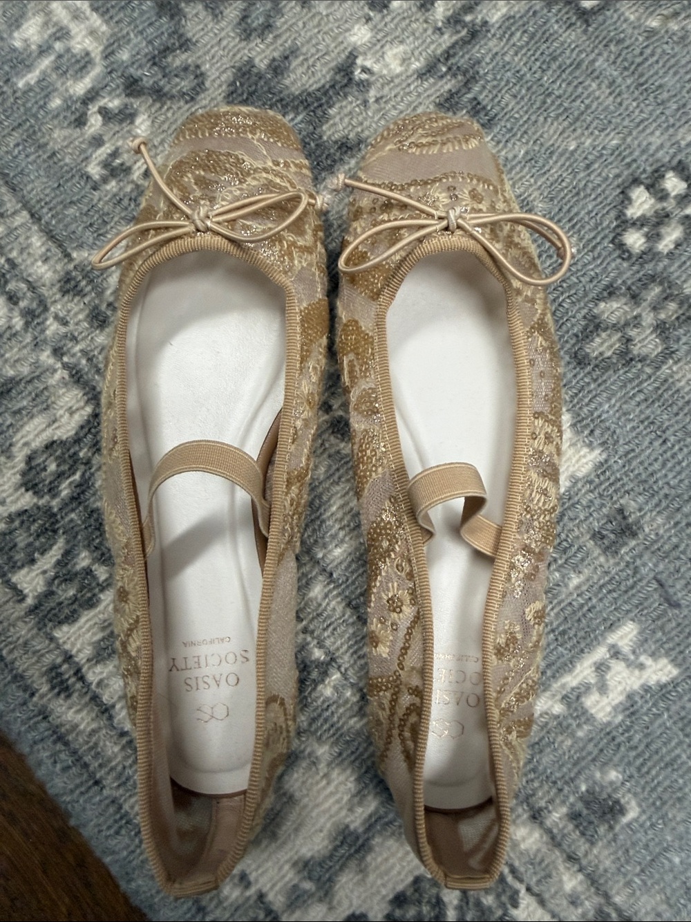 Society Metallic Beige Lace Ballet Flats with Bow - Picture 8 of 8